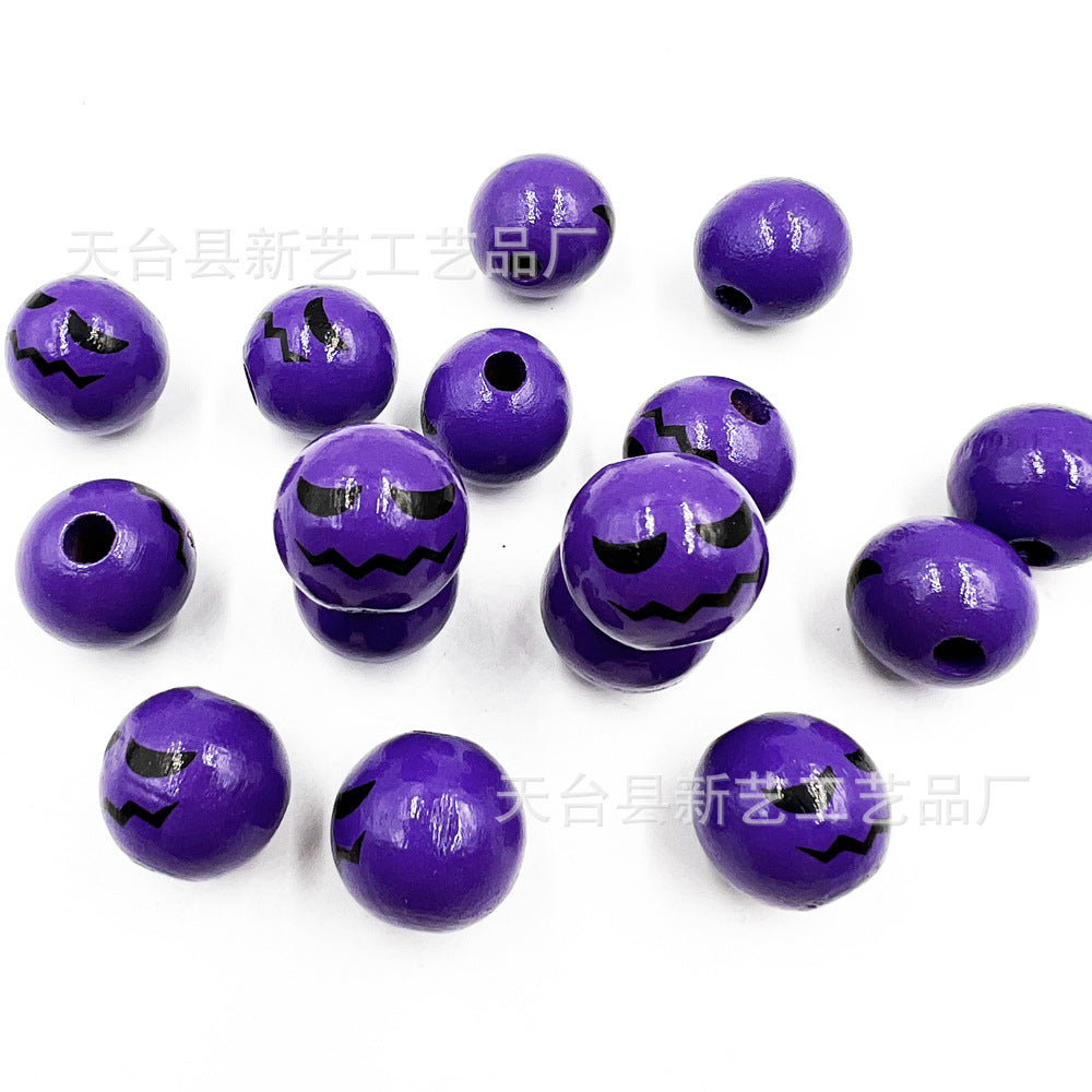 Wholesale 20PCS Halloween Christmas Spider Web Grimace Colorful Wooden Beads